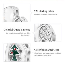 GNOCE Charm Bead Angel Christmas Tree Charm 925 Sterling Silver Engraved Individual Birthstone Heart Charm Bracelet/Necklace for Women Girls, Sterling Silver