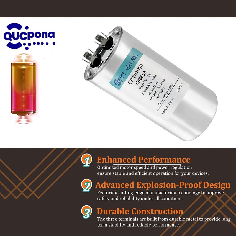 QUCpona 80 µF MFD Round Run Capacitor 370/440VAC CPT01074（50）