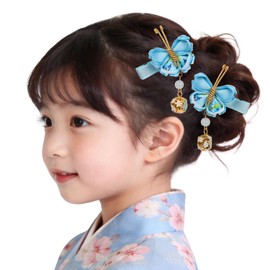 OTAKUMARKET Hair Ornament, Yukata, Butterfly, Clip, Graduation Ceremony, Hakama, Kimono, Kimono, Cute, Hair Accessory, 5 Colors (Blue)