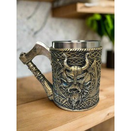 Osiris Trading UK Valhalla Silver Tankard with Axe Handle Viking Warrior Drinking Cup Stein Ornament Table Decoration Norse Mythology Inspired