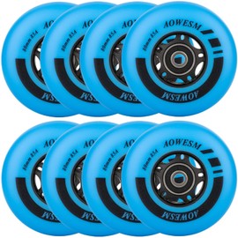 AOWESM Inline Skate Wheels 80mm 76mm 72mm 85a Outdoor Indoor Black Blue Red Roller Hockey Blades Replacement Wheels w/Bearings ABEC-9 and Floating Spacers (8-Pack) (Blue, 76mm)