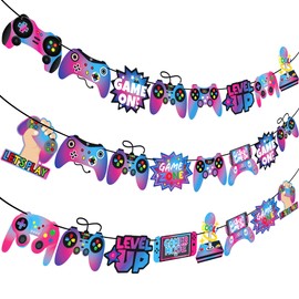 Game Party Banner Game On Birthday Decorations 3Pcs Video Game Party Cutout Banner Gaming Birthday Party Decorations for Game Zone Baby Shower Supplies