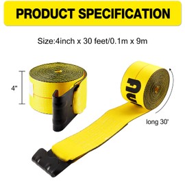 Autofonder 4" x30' Winch Straps with Flat Hook Flatbed Tie Downs Truck Straps 16200 lbs Load Capacity Cargo Control for Flatbeds, Trucks, Trailers, Farms, Rescues, Tree Saver, Yellow(4 Pack)