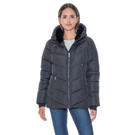 Sebby S.E.B Women's Puffer Jacket with Cozy Faux Fur - Black Medium