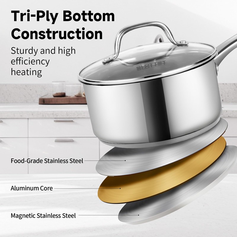 SLOTTET 1Qt & 2Qt Stainless Steel Sauce Pan Set with