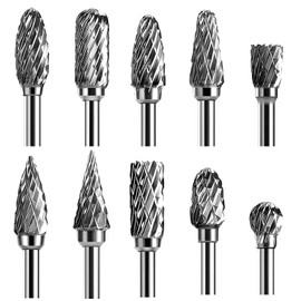 10 Pieces Carbide Burr Set, 1/8 Inch Shank Tungsten Carbide Drill Bits for Rotary Tools, Metal Grinding, Wood Carving, Engraving Rotary Tool Bits