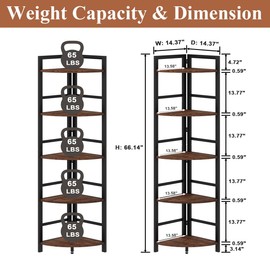 BON AUGURE 5 Tier Corner Bookshelf, Industrial Corner Shelf, Narrow Freestanding Corner Bookcase, Tall Display Corner Shelf Stand for Living Room, Bathroom, Kitchen, Home Office (Rustic Oak)