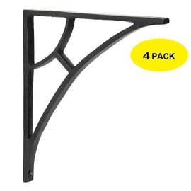 Set of 4 Shelf Brackets 6 1/2 X 6 3/4 Inches Heavy Duty Iron L Brackets with Black Powder Coat Finish for Shelves Corner Shelf Wall Mount Bracket DIY Kitchen Shelving Right Angle Braces