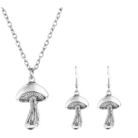 Frodete Mushroom Necklace and Earrings Set for Women - Hypoallergenic Dangle Charm Jewelry for Girls