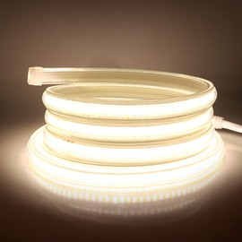 HEGEHE COB LED Strip with Switch, 230 V 360 LEDs/m Super Bright High Density, IP65 Waterproof Super Bright LED Strip Light for Indoor Outdoor Use Home Festival DIY Decoration (Natural White, 5 m)