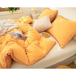 MOVE OVER Yellow Pillowcases King Size Boho Chic Pom Pom Pillowcases 20x36 Inches Yellow Pillow Case Cover Set of 2 Soft Washed Microfiber Farmhouse Pillow Shams for Bed Decor