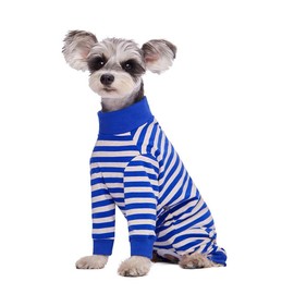 Dog Striped Recovery Suit, Puppy After Surgery Onesie for Female Male Dogs, Dogs Cats Long Sleeve Pajamas Bodysuit, Surgery Abdominal Wound Bandages Clothes, Dog Pant for Shedding Skin Disease Blue