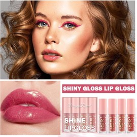 Set de 4 Brillos de Labios Hidratantes Nude, Gloss Líquido Efecto Cristal y Voluminizador, Larga Duración e Impermeable, Tinta Lip Gloss Tipo Jalea para Mujer