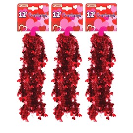 Valentines Day Garland Heart Tinsel, Pack of 3, 36 Feet Total