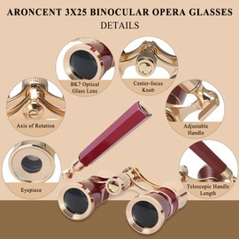 Aroncent Portable Telescope Binoculars 3x2.5 Magnification, Suitable for Theatre, Any Sports Competition, Concert, Outdoor Camping, Choice of Colour Red