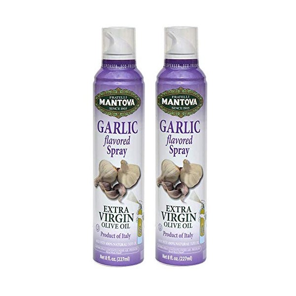 Mantova Extra Virgin Olive Oil Spray Garlic Flavored 8 oz. Spray Bottle - Manage Oil Amount - Great For Salads & Cooking (Twо Pаck)