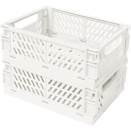 Small Pastel Plastic Storage Bins 2Pcs Foldable Pastel Crates Plastic Basket Colorful Storage Containers Baskets for Classroom Kitchen Office Bedroom Desktop Home Decor (White 5.8" x 3.8" x 2.2")