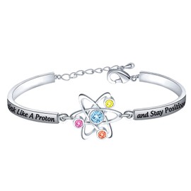 FEELMEM Atomic Science Gift Chemist Gift Think Like A Proton And Stay Positive Bracelet Chemistry Science Jewelry Gift for Scientist Physicist Chemist Teacher Graduates (Think like a-bracelet)