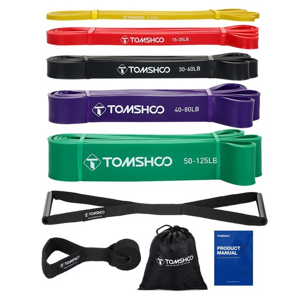 TOMSHOO 5 Packs Pull up Assist Bands, Resistance Bands with Straps Handles and Door Anchor, Stretch Bands,Exercise Bands with Guide for Fitness