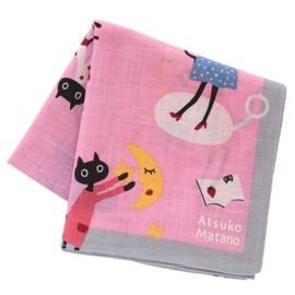 Atsuko Matano 181001-0008-01 Printed Handkerchief, Meme Holiday (Pink), Women's Handkerchief, Approx. 20.9 inches (53 cm)