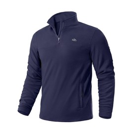 Pudolla Quarter Zip Pullover Men Running Long Sleeve Golf Shirts Outdoor Athletic Performance Pullover(Navy Blue L