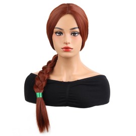 MAGQOO Women Girls Princess Long Reddish Brown Braided Wig with Green Ribbon Cosplay Party Wig