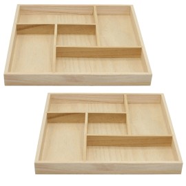 Creative Hobbies 5 Section Wooden Trays – 10" × 10" Square Organizers with Compartments | 2 Pack