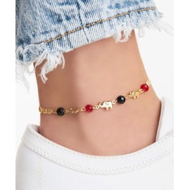Barzel 18K Gold Plated Mariner Link Red & Black Elephant Anklet (ANK112-10)