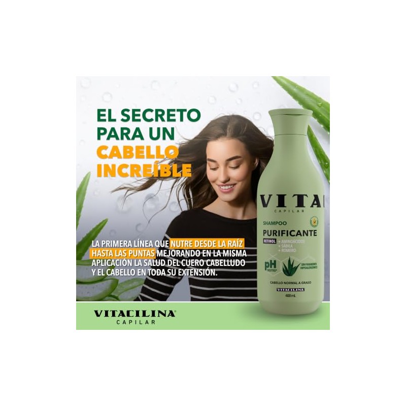 Vitacilina Capilar Shampoo Purificante │ Retinol + Sábila + Romero