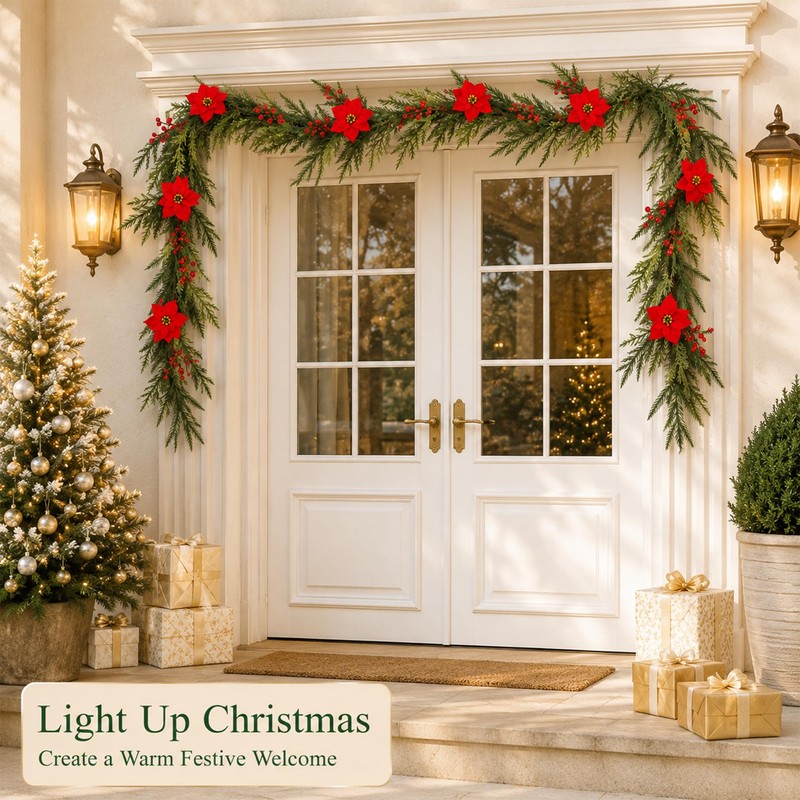 9 FT Artificial Christmas Garland, Faux Pine Greenery for Mantel