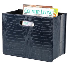 HofferRuffer Magazine Basket Holder, Foldable Magazine Rack, Document File Holder Organizer, File Folder, Newspaper Storage Bin Organizer for Home or Office (Dark Blue)