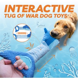 Dog Toys for Large Dogs, Squeaky Dog Toys for Aggressive Chewers, Plush Dog Chew Toys for Teething, Interactive Shark Dog Toys to Keep Them Busy Tug Of War Puppy Toys for Small,Medium,Large Breeds