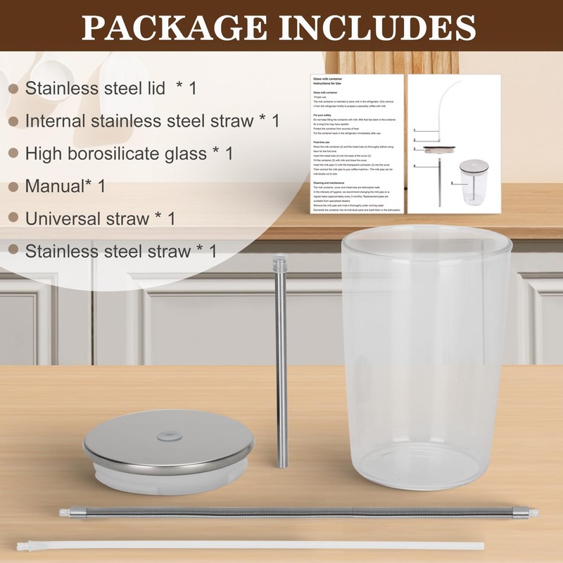 Glass Milk Container for Jura & Stainless Steel Milk Pipe