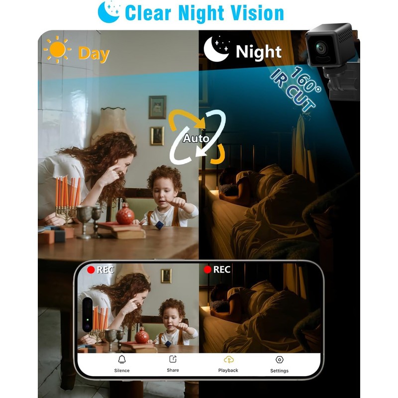 Wireless Home Camera Mini WiFi Security Camera 2K Small Cameras