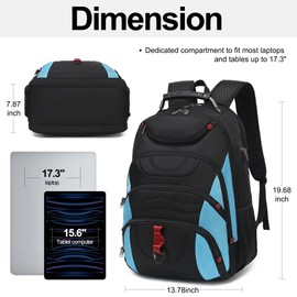 Boavan Laptop Backpack for men, 17.3 inch Laptop Bag with USB Port, Waterproof Travel Work Backpack Purse, Anti-Theft Teacher Nurse Doctor Casual Bookbags Office Business backpack，Black&Sky Blue