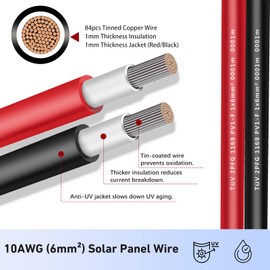 AAKL Solar Extension Cable 30 Ft 10AWG (6mm²) Solar Power Cable Wire Male Female Connectors Gauge 30' 30A Wire for Roof PV Wire Solar Panel Cables 10 Gauge Wire