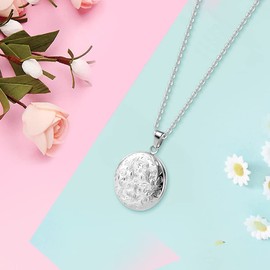 TOFBS Picture Locket for Opening with Chain Round Flower Women Men Necklace Stainless Steel Amulet Pendant with Photo Jewellery, Stainless Steel