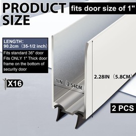 Pushglossy 2 Pack 1" x 35.5" Storm Door Sweep Replacement Bottom Sweep Aluminum Expander for 1" Thickness Security Storm Door Weatherstripping(White)