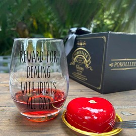 Funny Reward For Dealing With Idiots Wine Glass Gifts for Women Coworkers, Sarcastic Gifts for Men Coworker Friend Husband Boss Him Best Friends Sisters Mom, Novelty Old Fashioned Glass for Christmas