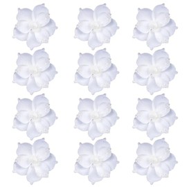 12 Pcs Christmas Glitter Magnolia Flower Xmas Tree Poinsettia Flowers Ornament Artificial Christmas Flowers Magnolia Flowers for Christmas Tree Xmas Wedding Wreath Holiday Decor (White)