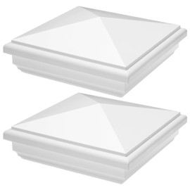 Canomo 5x5 inches Vinyl Post Cap White PVC New England Style Post Top with Square Corner for 5" x 5" Staircase Handrails Garden Racks Fences Post, 2 Pack