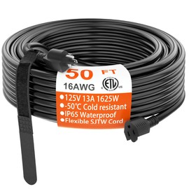 HUANCHAIN 50 FT 16 Gauge Black Indoor Outdoor Extension Cord Waterproof, Flexible Cold Weather 3 Prong Electric Cord Outside, 13A 1625W 125V 16AWG SJTW, ETL Listed