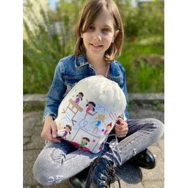 HECKBO kids gymasts gym drawstring bag - 40x32cm - 12.6" x 15.8" - Lightweight string bag - kindergarten daycare crèche school football - children kids girl boy backpack, sports bag, fabric bag