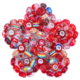 VICTLOV 60 Pieces European Large Hole Spacer Beads Charm Fairy Wands Beads Rhinestone Lampwork Beads Supplies for Bracelets Jewelry Making (Red)