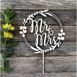 HappyPlywood Decoración para tarta de boda, corona de madera de eucalipto con hojas florales (sin pintar)