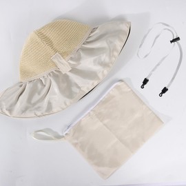 Acado Straw Sun Hat for Women - Wide Brim UV Protection Beach Hats Foldable Ladies Summer Hat with Storage Bag Beige