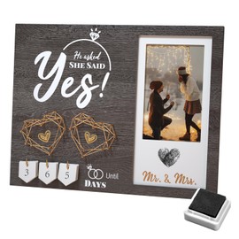 Wovla Engagement Gifts for Couple, Wedding Countdown Heart Thumbprint Engagement Picture Frame and Ink Kit, Best Engagement Gifts for Newly, Fiance Gifts- He Asked, She Said Yes Bride to be Gift