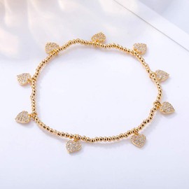 Ouran Stretch Bracelet for Women, Rose Gold Silver Plated Bead Chain Charming Star and Heart Pendant Wrist Bracelet for Friends Gift