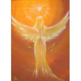 Angel Picture Art Photo: The Heart White It Heart Picture with Angel in Brown Orange Yellow Spiritual Wall Picture Get Well Gift