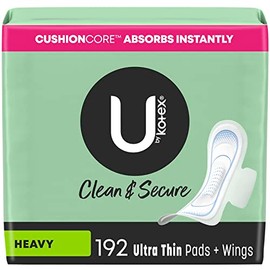 U by Kotex U by Kotex Clean & Secure Ultra Thin Pads with Wings, Heavy Absorbency, 192 Count (6 Packs of 32) (Packaging May Vary)